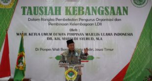 Kediri (13/6). Wakil Ketua Umum Dewan Pimpinan Majelis Ulama Indonesia (DP MUI) Dr KH Marsudi Syuhud, MA memberikan tausiah kebangsaan secara daring dari Pondok Pesantren Wali Barokah Kediri.